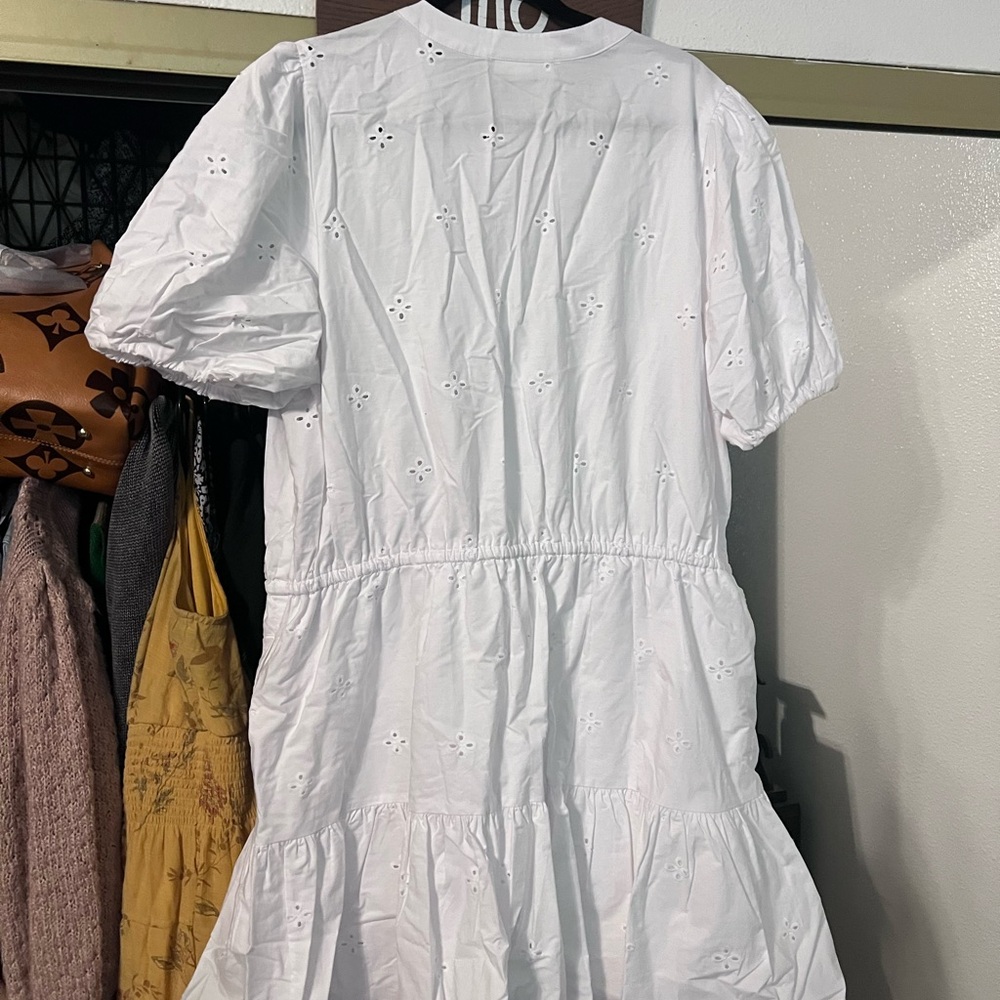 Free Assembly White Eyelet Puff Sleeve Tiered Dress